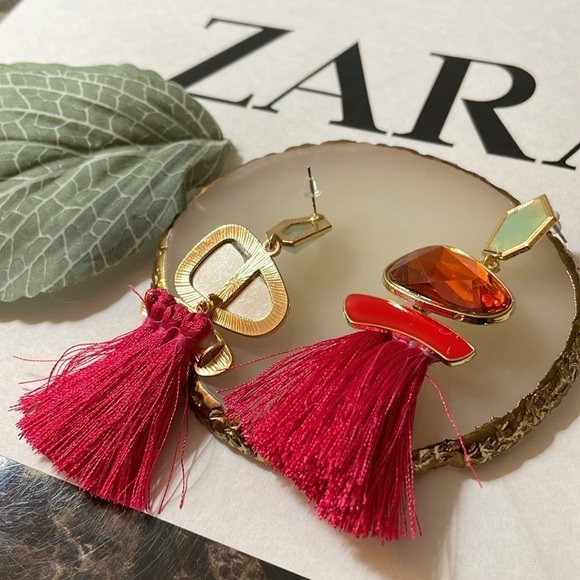 Zara Colorful Stone Gem Tassel Drop Earrings - Picture 11 of 13